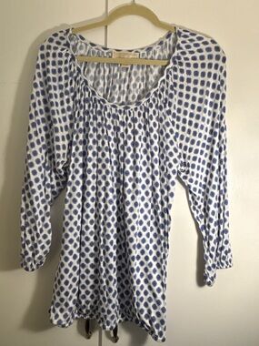 Michael Kors Blue and White Scoop-Neck Printed Tunic